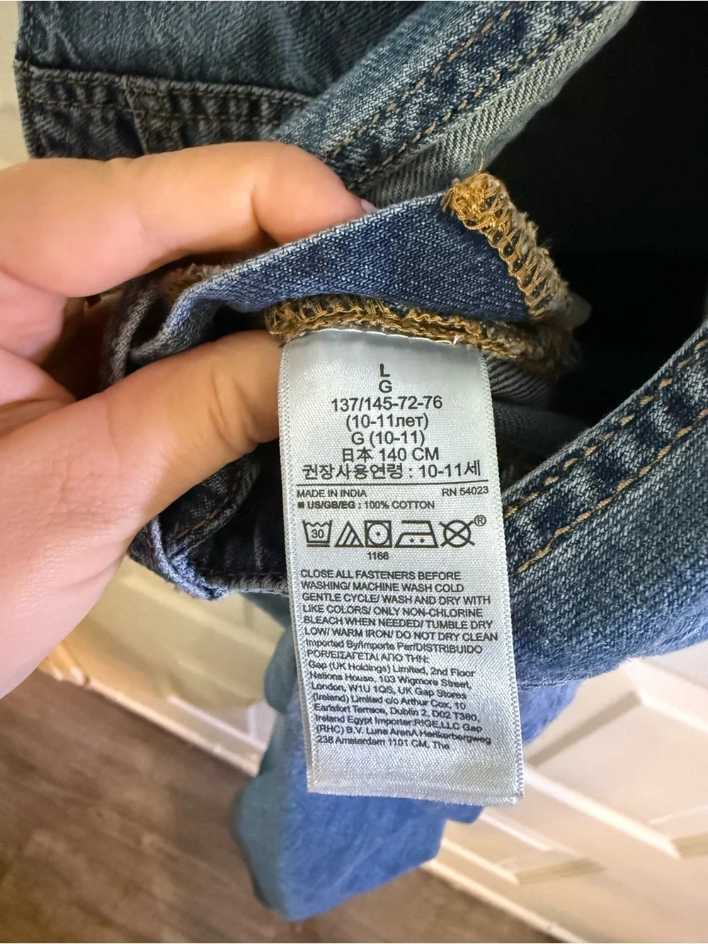Gap Kids Girls Blue Denim Overall One-Piece L Cotton Adjustable Straps Pockets